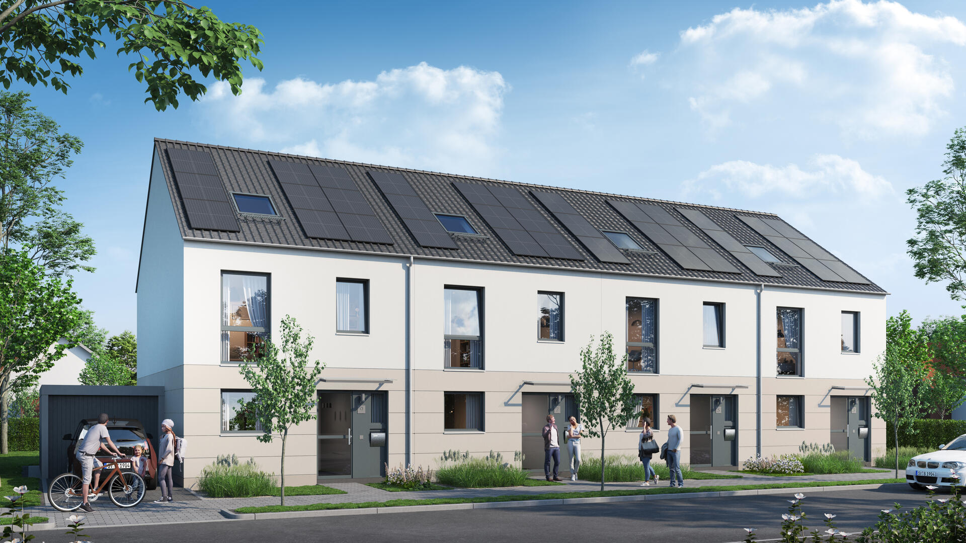 Projekt: Giller Höfe - Straßenansicht der modernen Einfamilienhäuser im Wohnprojekt Giller Höfe in Rommerskirchen